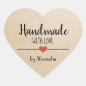 Handmade mit Liebe-kraft-Skript personalisiert Herz-Aufkleber (Vorderseite)