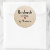 Handmade mit Liebe-kraft-Skript personalisiert Runder Aufkleber (Tasche)