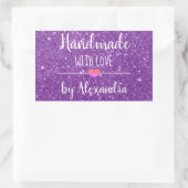 Handmade mit Liebe lila Glitzer-Skript Rechteckiger Aufkleber (Tasche)
