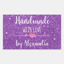Handmade mit Liebe lila Glitzer-Skript Rechteckiger Aufkleber