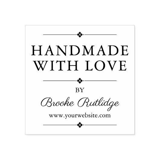 Handmade mit Liebe - Name und Website Gummistempel (Prägung)