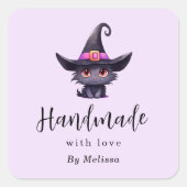 Handmade mit Liebe Niedlich Black Cat in einem Hex Quadratischer Aufkleber (Vorderseite)