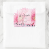 Handmade mit Liebe Pink Gerbera Daisies Quadratischer Aufkleber (Tasche)