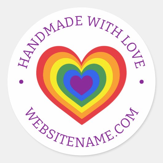 Handmade mit Liebe Rainbow Heart Custom Website Runder Aufkleber (Vorderseite)