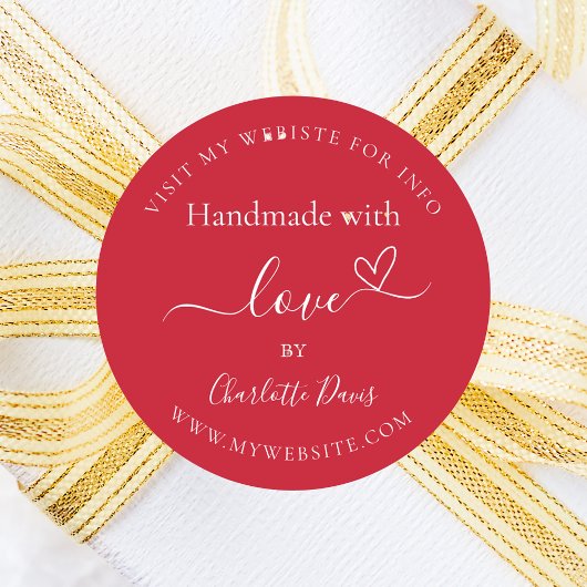 Handmade mit Liebe Red Name Website Runder Aufkleber