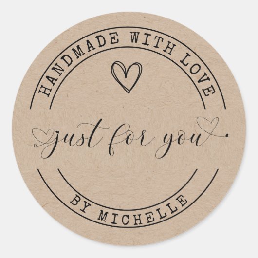 Handmade mit Liebe Runder Aufkleber (Vorderseite)