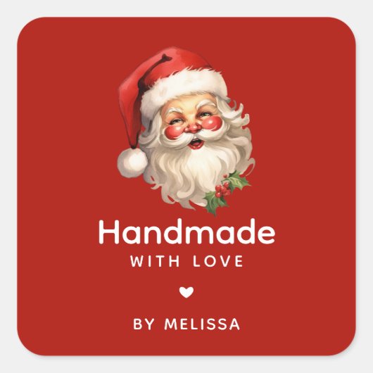 Handmade mit Liebe Santa Claus Retro Weihnachten Quadratischer Aufkleber (Vorderseite)