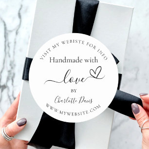 Handmade mit Liebe Schwarz-weiß Name Website Runder Aufkleber