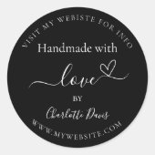 Handmade mit Liebe Schwarz-weiß Name Website Runder Aufkleber (Vorderseite)