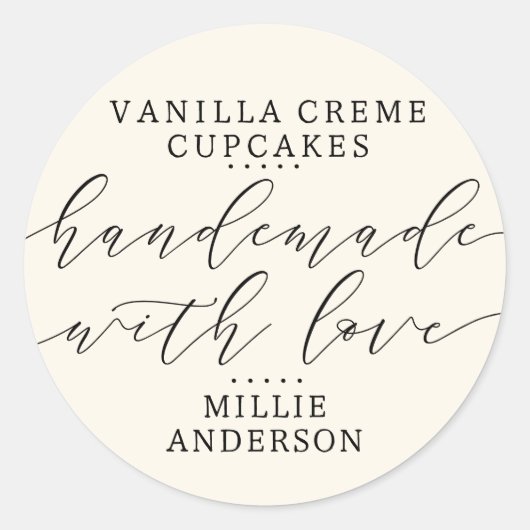 Handmade mit Liebe Script Business | Ecru Cream Runder Aufkleber (Vorderseite)