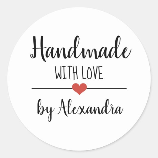 Handmade mit Liebe Simple Script benutzerdefiniert Runder Aufkleber (Vorderseite)