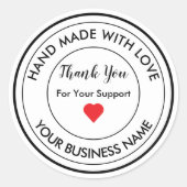Handmade mit Liebe Small Business Vielen Dank Runder Aufkleber (Vorderseite)