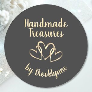 Handmade mit Liebe Template Stilvoll 3 Gold Hearts Runder Aufkleber