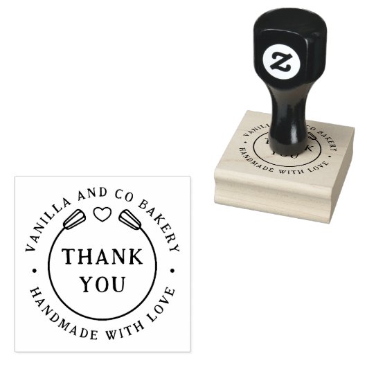 Handmade mit Liebe Vielen Dank Herz Whisk Bäckerei Gummistempel (Stempel)