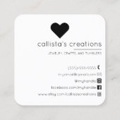 Handmade mit Liebe White Gold Glitzer Geo Heart Quadratische Visitenkarte (Rückseite)