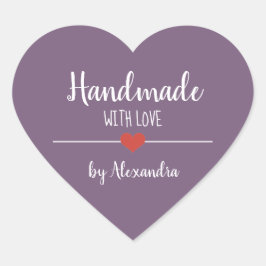 Handmade mit lila Liebe-Skript Herz-Aufkleber