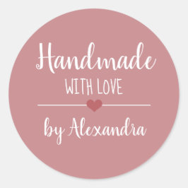 Handmade mit Vintagem rosa Skriptnamen in Liebe Runder Aufkleber