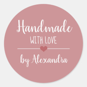 Handmade mit Vintagem rosa Skriptnamen in Liebe Runder Aufkleber