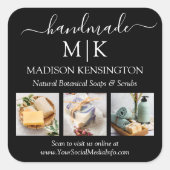 Handmade Monogram oder Add-Logo-Business 3-Foto Quadratischer Aufkleber (Vorderseite)