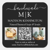 Handmade Monogram oder Add-Logo Business QR 2 Foto Quadratischer Aufkleber (Vorderseite)