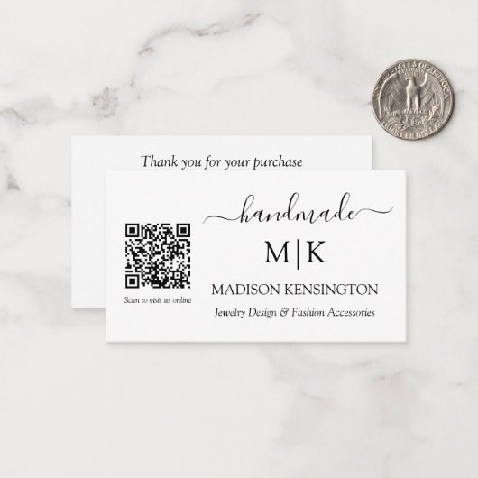 Handmade Monogram oder Add Logo Business QR Klein Mitteilungskarte (Vorderseite/Rückseite Beispiel)