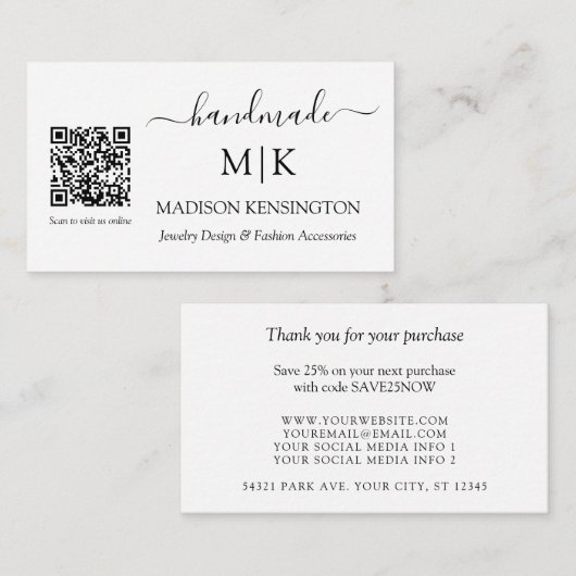 Handmade Monogram oder Add Logo Business QR Klein Mitteilungskarte (Vorne/Hinten)