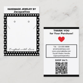 Handmade Necklace Earrings Black White Polka Dots Visitenkarte