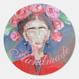 Handmade oder Vielen Dank Frida Kahlo Original Blu Runder Aufkleber