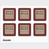 Handmade Red Kariert Kraft Quadratischer Aufkleber (Blatt)