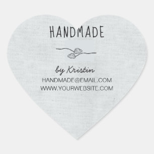 Handmade Rustic Grau Leinwand Herz-Aufkleber
