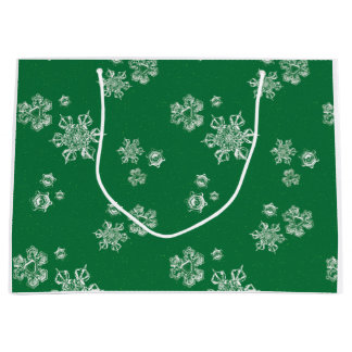 Handmade Snowflake Flurries - Bright Green & White Große Geschenktüte