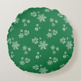 Handmade Snowflake Flurries - Bright Green & White Rundes Kissen