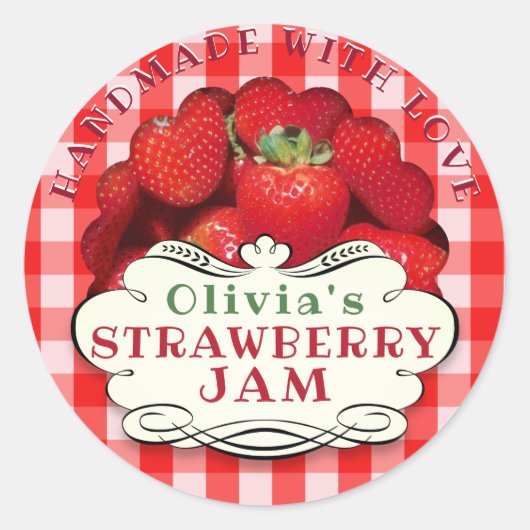 Handmade Strawberry Jam Runder Aufkleber (Vorderseite)