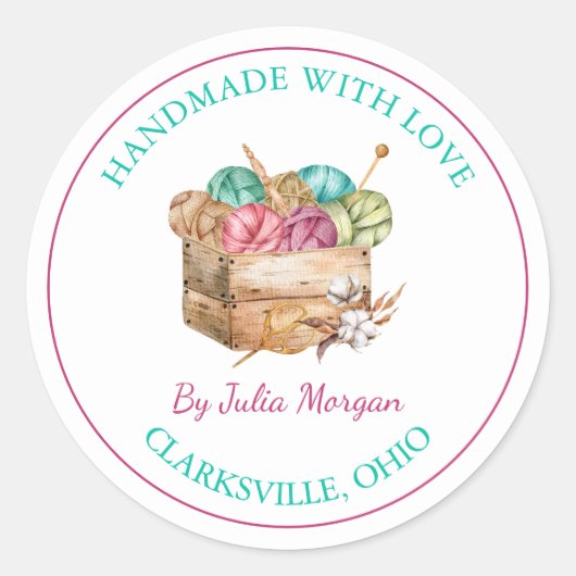 Handmade-Strick Runder Aufkleber (Vorderseite)