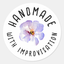 Handmade with Improvisation Blue Watercolor Flower Runder Aufkleber
