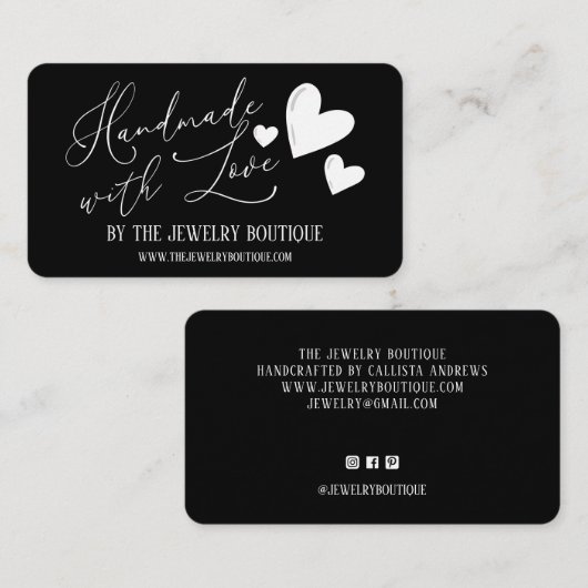 Handmade with Liebe Hearts Script Etsy Zuhause Cra Visitenkarte (Vorne/Hinten)