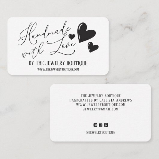 Handmade with Liebe Hearts Script Etsy Zuhause Cra Visitenkarte (Vorne/Hinten)