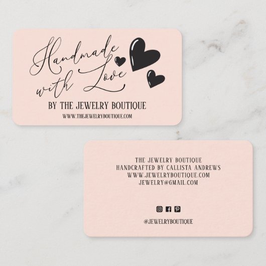 Handmade with Liebe Hearts Script Etsy Zuhause Cra Visitenkarte (Vorne/Hinten)