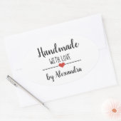 Handmade with Liebe simple white script custom Ovaler Aufkleber (Umschlag)