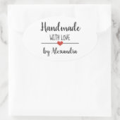 Handmade with Liebe simple white script custom Ovaler Aufkleber (Tasche)