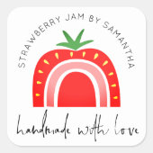 Handmade with Liebe Strawberry Jam Rainbow Script Quadratischer Aufkleber (Vorderseite)