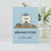 Handmade With Love Cat Knitting Blue Graphic Card Dankeskarte (Stehend Vorderseite)