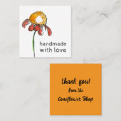 Handmade With Love Coneflower Shop Quadratische Visitenkarte (Vorne/Hinten)