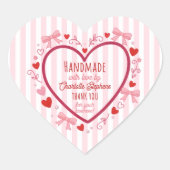 Handmade With Love Coquette Heart Thank You Herz-Aufkleber (Vorderseite)