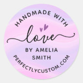 Handmade with love heart name URL pink purple Runder Aufkleber (Vorderseite)