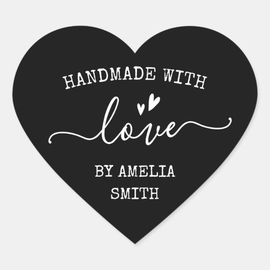Handmade with love hearts name black brown Herz-Aufkleber (Vorderseite)