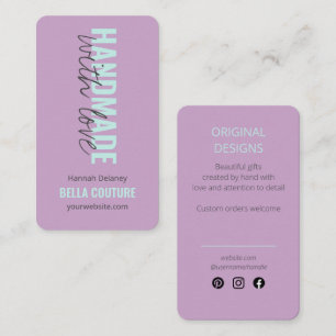 Handmade with Love in Oversized Typography Lila Visitenkarte