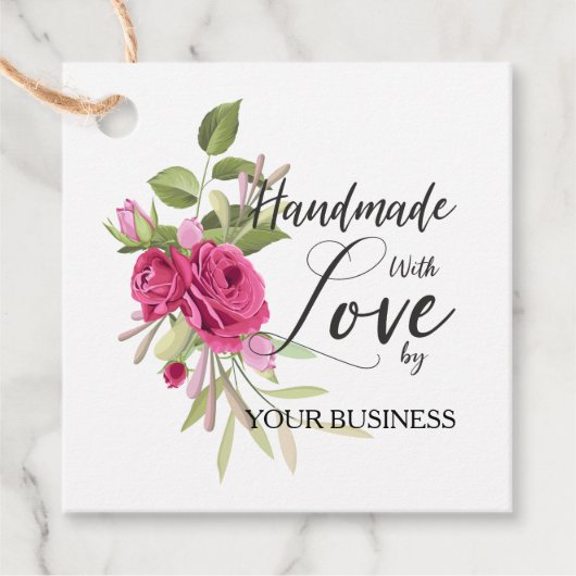 Handmade with Love Quote on Floral Garland Geschenkanhänger (Vorderseite)