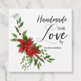 Handmade with Love Quote with Poinsettias Geschenkanhänger