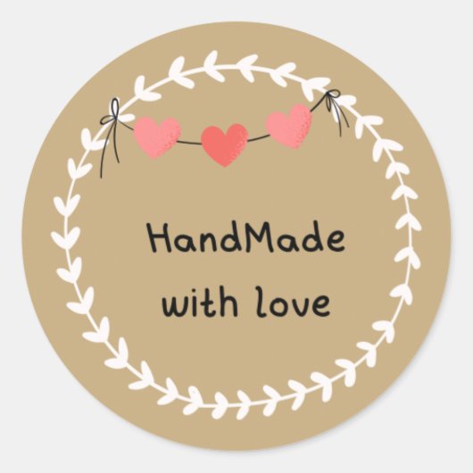handmade with love runder aufkleber (Vorderseite)